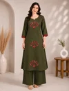 K 1155 By Naisha Dhabu Cotton Hand Manual Work Kurti With Bottom
